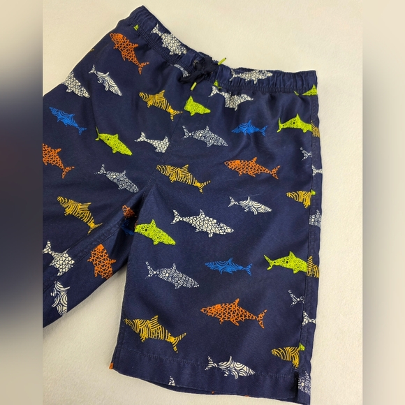 Lands'End Boy's Navy Shark Print Swim Trunks Size Large (14-16) N-3360 - Picture 2 of 8